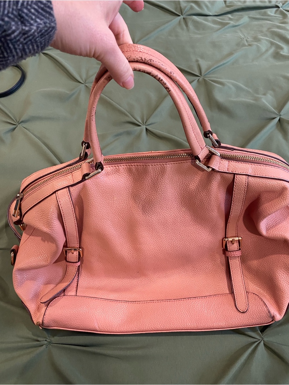 Ora Delphine Peach-Pink Pebbled Leather Satchel